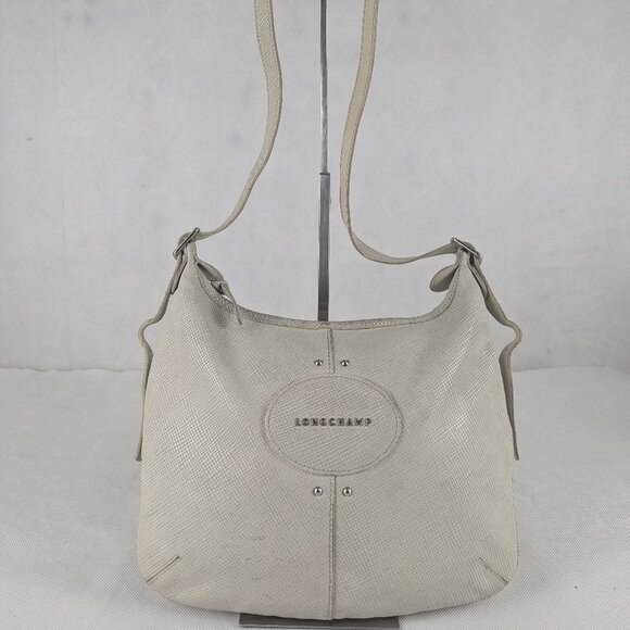 Longchamp Le Pliage Quadri White Hobo Shoulder/Crossbody Bag Ship Fast AUTHENTIC - Picture 1 of 14